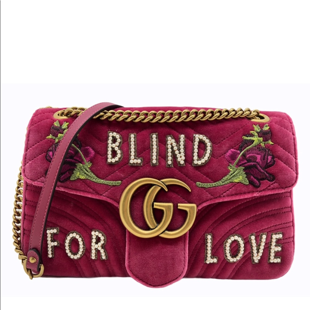 Gucci Blind For Love Medium Raspberry Velvet Bag